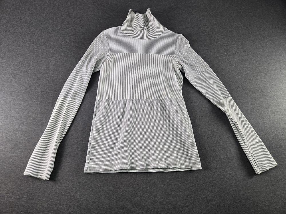 Athleta Shirt Womens Medium White Striped Turtleneck Long Sleeve Slim Stretch